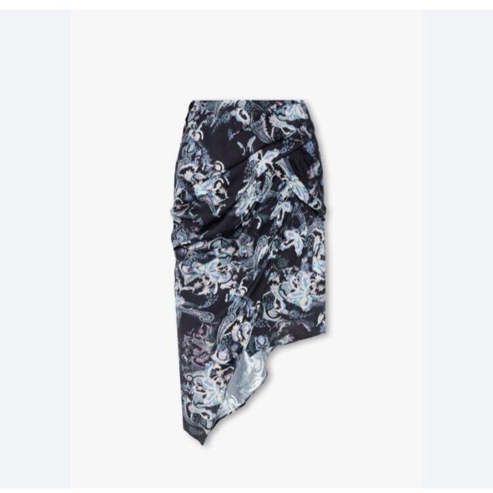 NWT IRO Cartina Draped Asymmetrical Skirt Black with Paisley Flower Print Sz 4/S